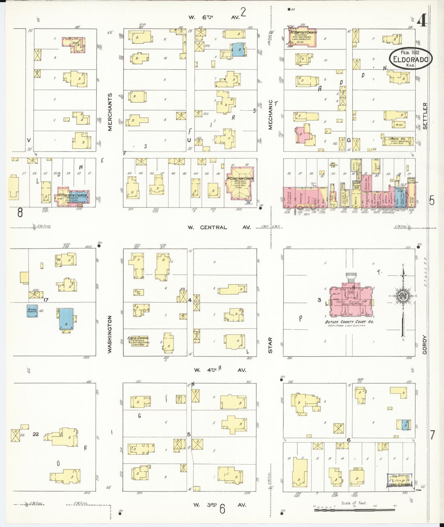 Sanborn Fire Insurance Map from El Dorado, Butler County, Kansas (1912), Sheet #0004 - Complete Map Set gallery image, historic Sanborn map, vintage wall art, Kansas Kansas