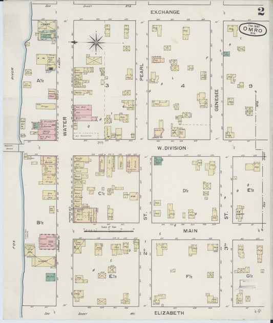 Sanborn Fire Insurance Map from Omro, Winnebago County, Wisconsin (1887), Sheet #0002 - Historic Sanborn Fire Insurance Map Print, vintage old map wall art, antique decor, genealogy gift, Wisconsin Wisconsin map
