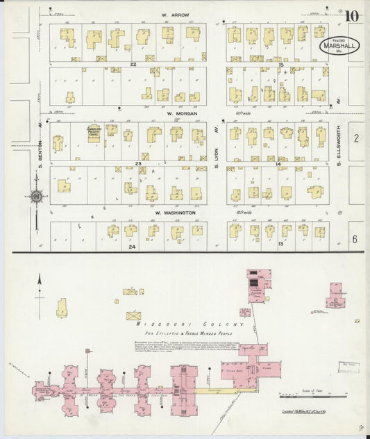 Sanborn Fire Insurance Map from Marshall, Saline County, Missouri (1910), Sheet #0010 - Historic Sanborn Fire Insurance Map Print, vintage old map wall art, antique decor, genealogy gift, Missouri Missouri map