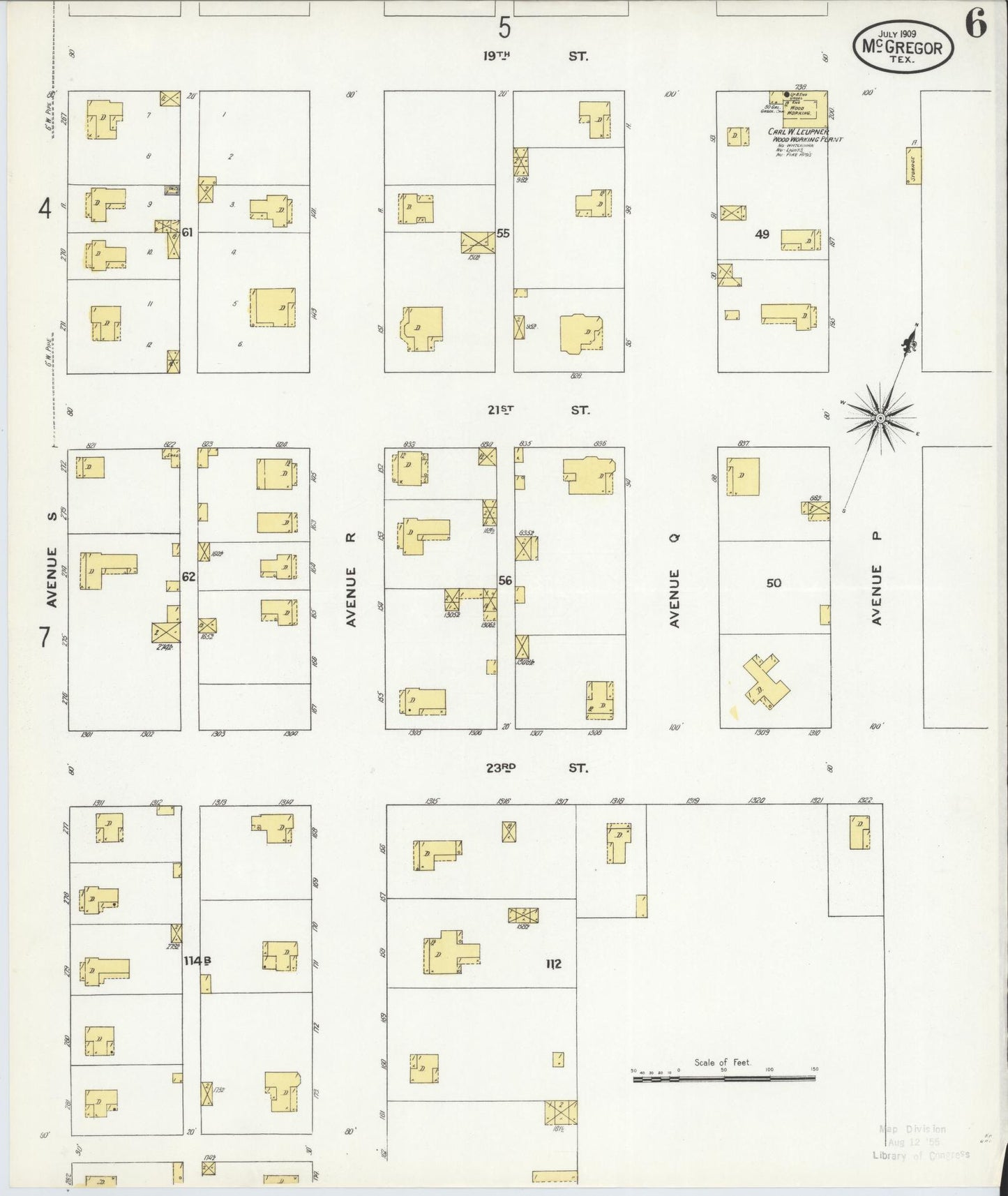 Sanborn Fire Insurance Map from McGregor, McLennan County, Texas (1909), Sheet #0006 - Complete Map Set gallery image, historic Sanborn map, vintage wall art, Texas Texas