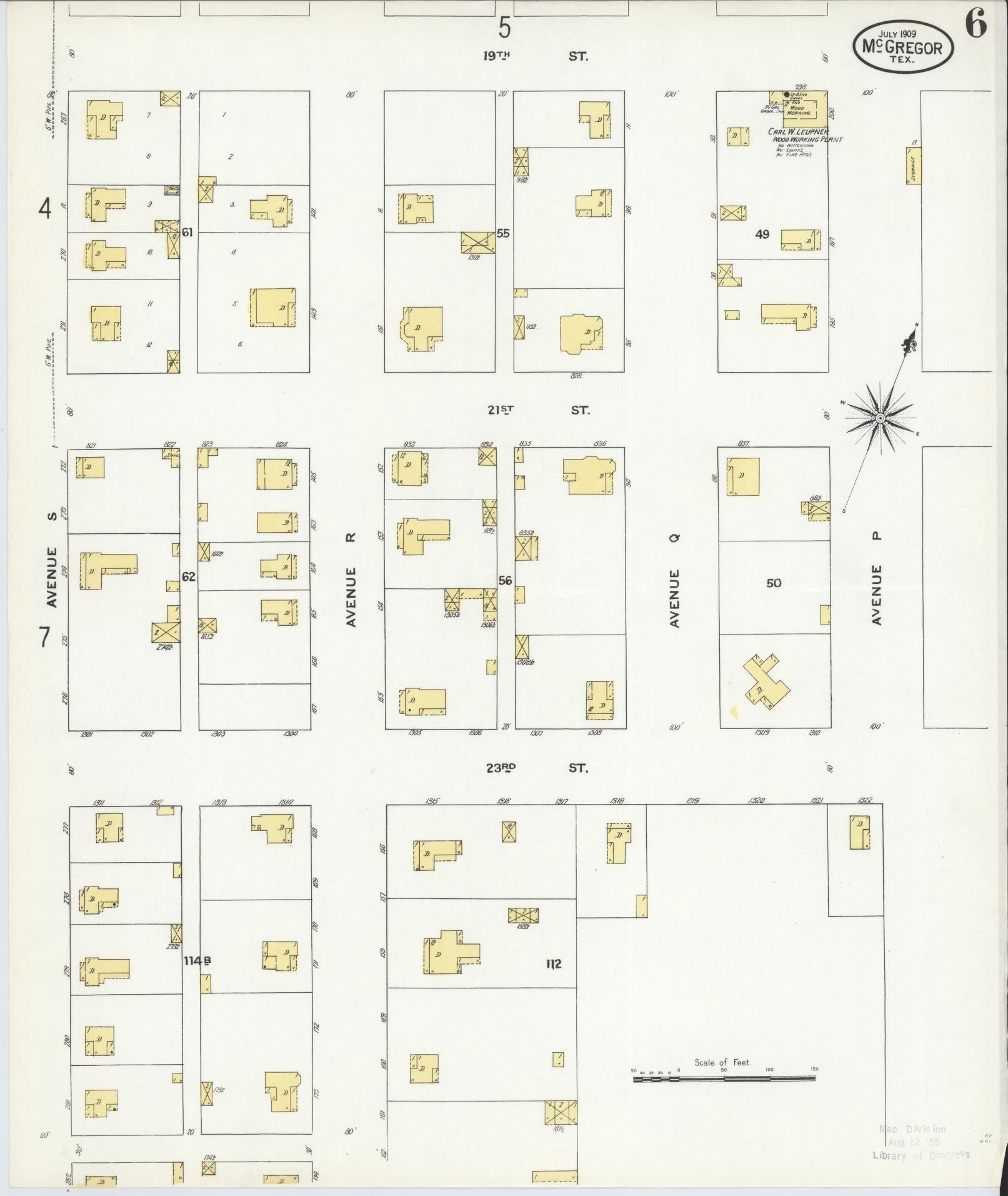 Sanborn Fire Insurance Map from McGregor, McLennan County, Texas (1909), Sheet #0006 - Complete Map Set gallery image, historic Sanborn map, vintage wall art, Texas Texas