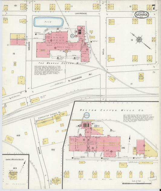 Sanborn Fire Insurance Map from Monroe, Walton County, Georgia (1916), Sheet #0007 - Historic Sanborn Fire Insurance Map Print, vintage old map wall art, antique decor, genealogy gift, Georgia Georgia map