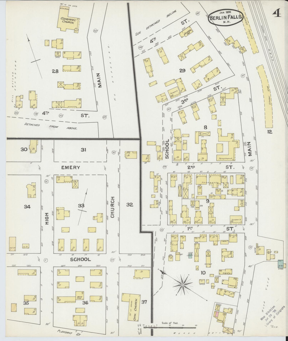 Sanborn Fire Insurance Map from Berlin, Coos County, New Hampshire (1892), Sheet #0004 - Complete Map Set gallery image, historic Sanborn map, vintage wall art, New Hampshire New Hampshire