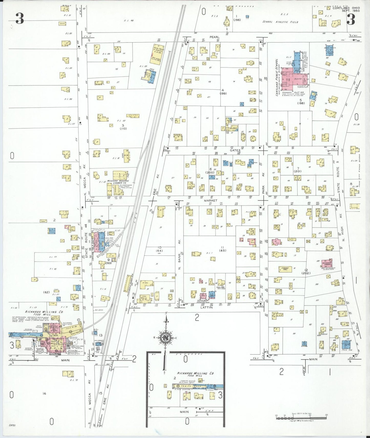 Sanborn Fire Insurance Map from Cortland, Trumbull County, Ohio (1950), Sheet #0003 - Historic Sanborn Fire Insurance Map Print, vintage old map wall art, antique decor, genealogy gift, Ohio Ohio map