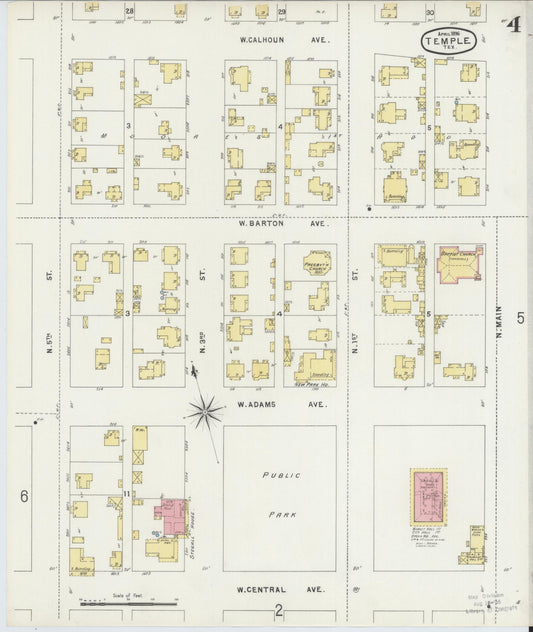 Sanborn Fire Insurance Map from Temple, Bell County, Texas (1896), Sheet #0004 - Historic Sanborn Fire Insurance Map Print, vintage old map wall art, antique decor, genealogy gift, Texas Texas map