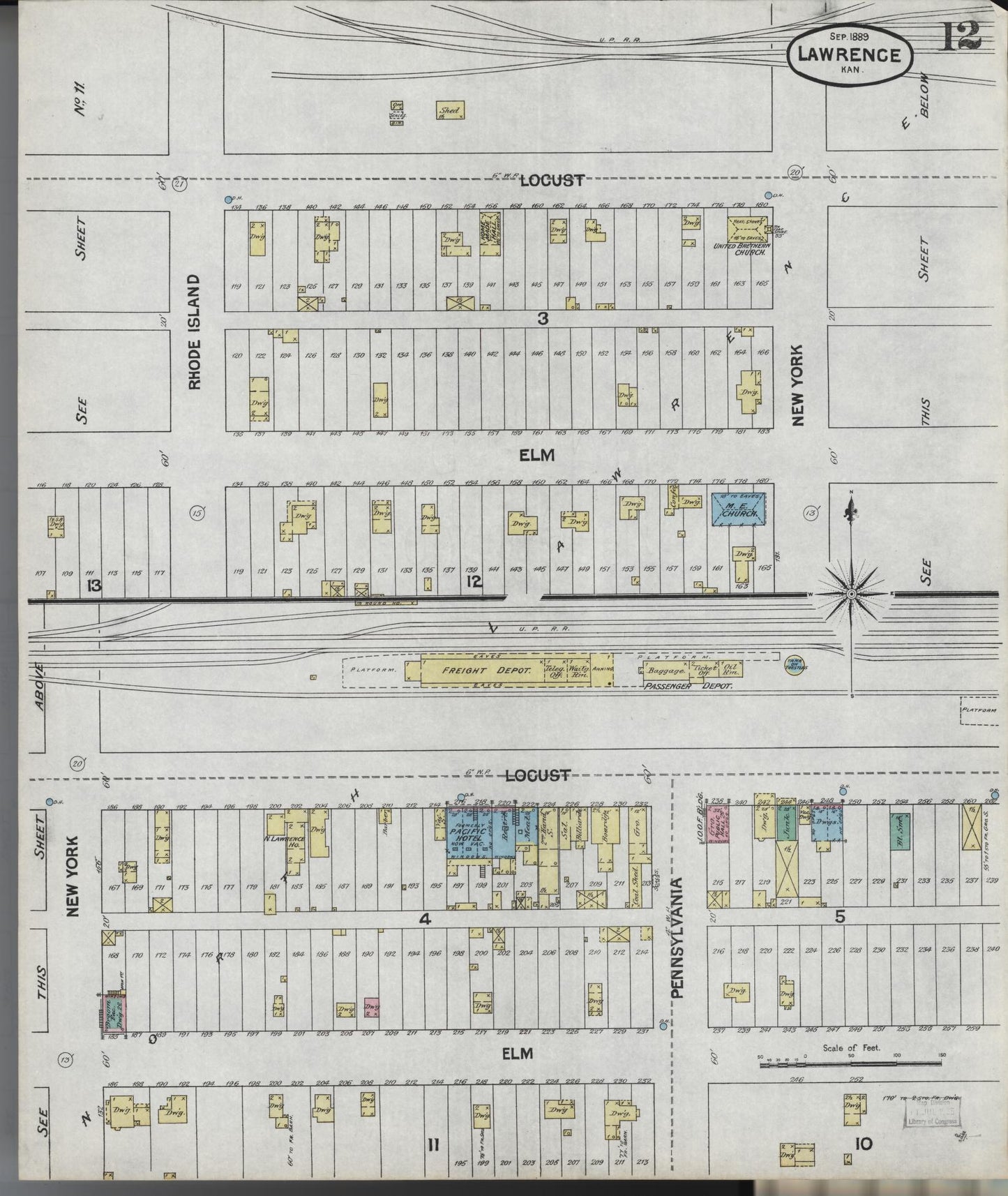 Sanborn Fire Insurance Map from Lawrence, Douglas County, Kansas (1889), Sheet #0012 - Complete Map Set gallery image, historic Sanborn map, vintage wall art, Kansas Kansas