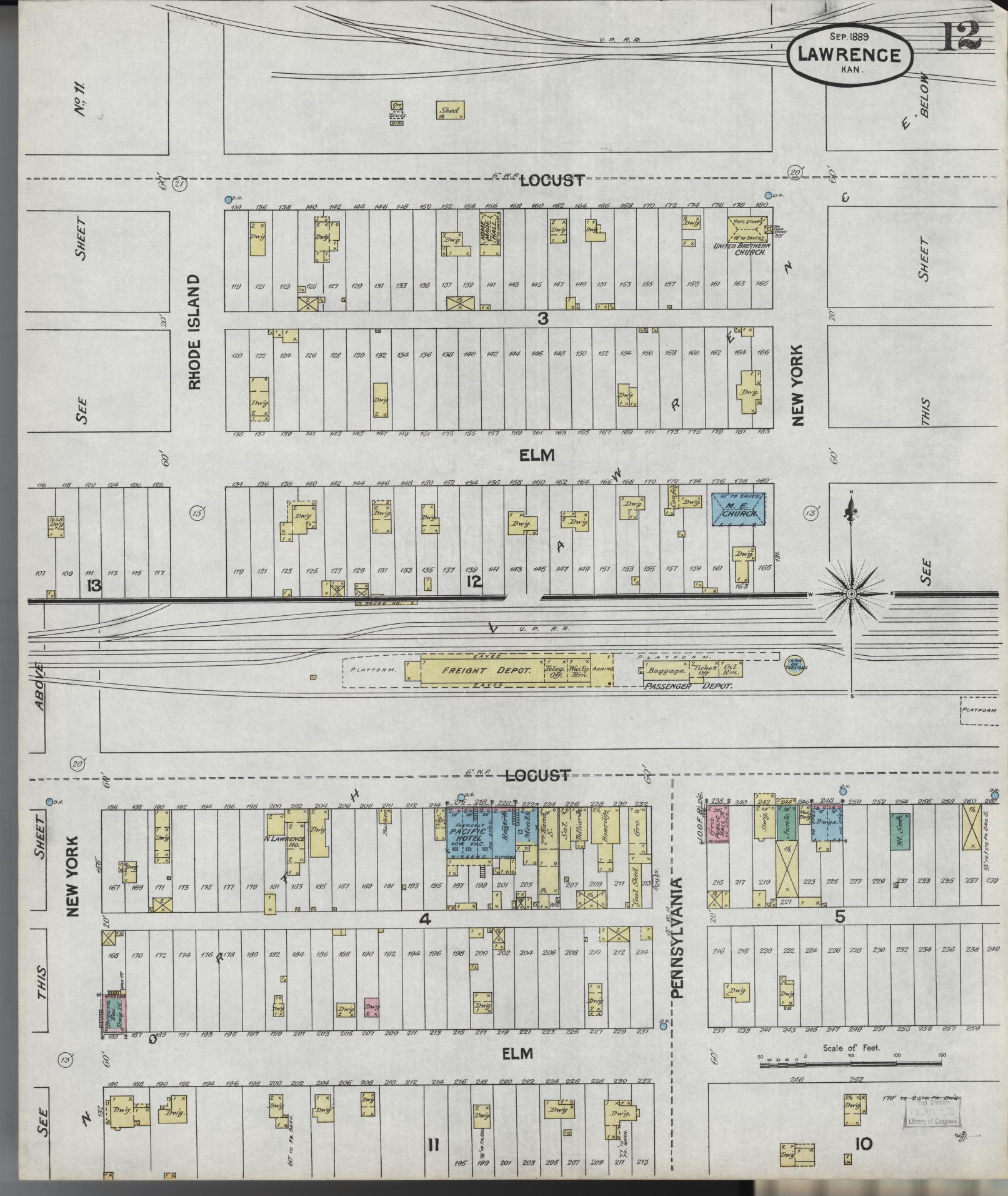 Sanborn Fire Insurance Map from Lawrence, Douglas County, Kansas (1889), Sheet #0012 - Complete Map Set gallery image, historic Sanborn map, vintage wall art, Kansas Kansas
