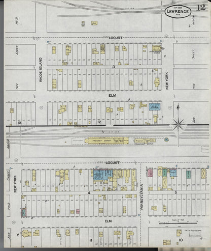 Sanborn Fire Insurance Map from Lawrence, Douglas County, Kansas (1889), Sheet #0012 - Complete Map Set gallery image, historic Sanborn map, vintage wall art, Kansas Kansas