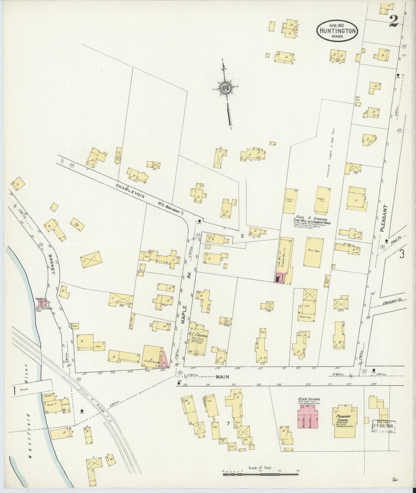 Sanborn Fire Insurance Map from Huntington, Hampshire County, Massachusetts (1912), Sheet #0002 - Complete Map Set gallery image, historic Sanborn map, vintage wall art, Massachusetts Massachusetts