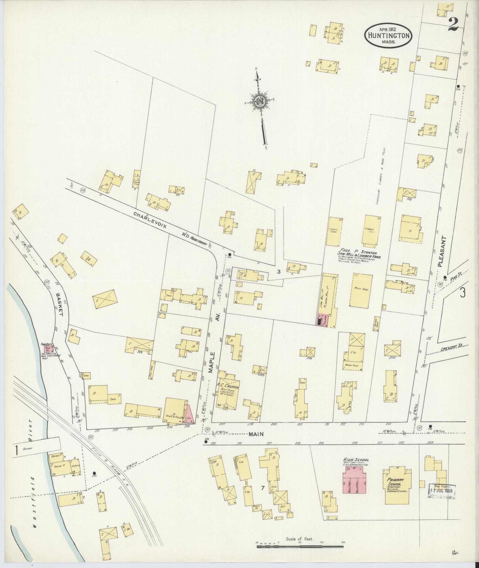 Sanborn Fire Insurance Map from Huntington, Hampshire County, Massachusetts (1912), Sheet #0002 - Complete Map Set gallery image, historic Sanborn map, vintage wall art, Massachusetts Massachusetts