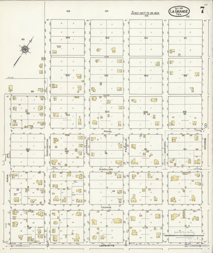 Sanborn Fire Insurance Map from La Grange, Fayette County, Texas (1921), Sheet #0007 - Complete Map Set gallery image, historic Sanborn map, vintage wall art, Texas Texas