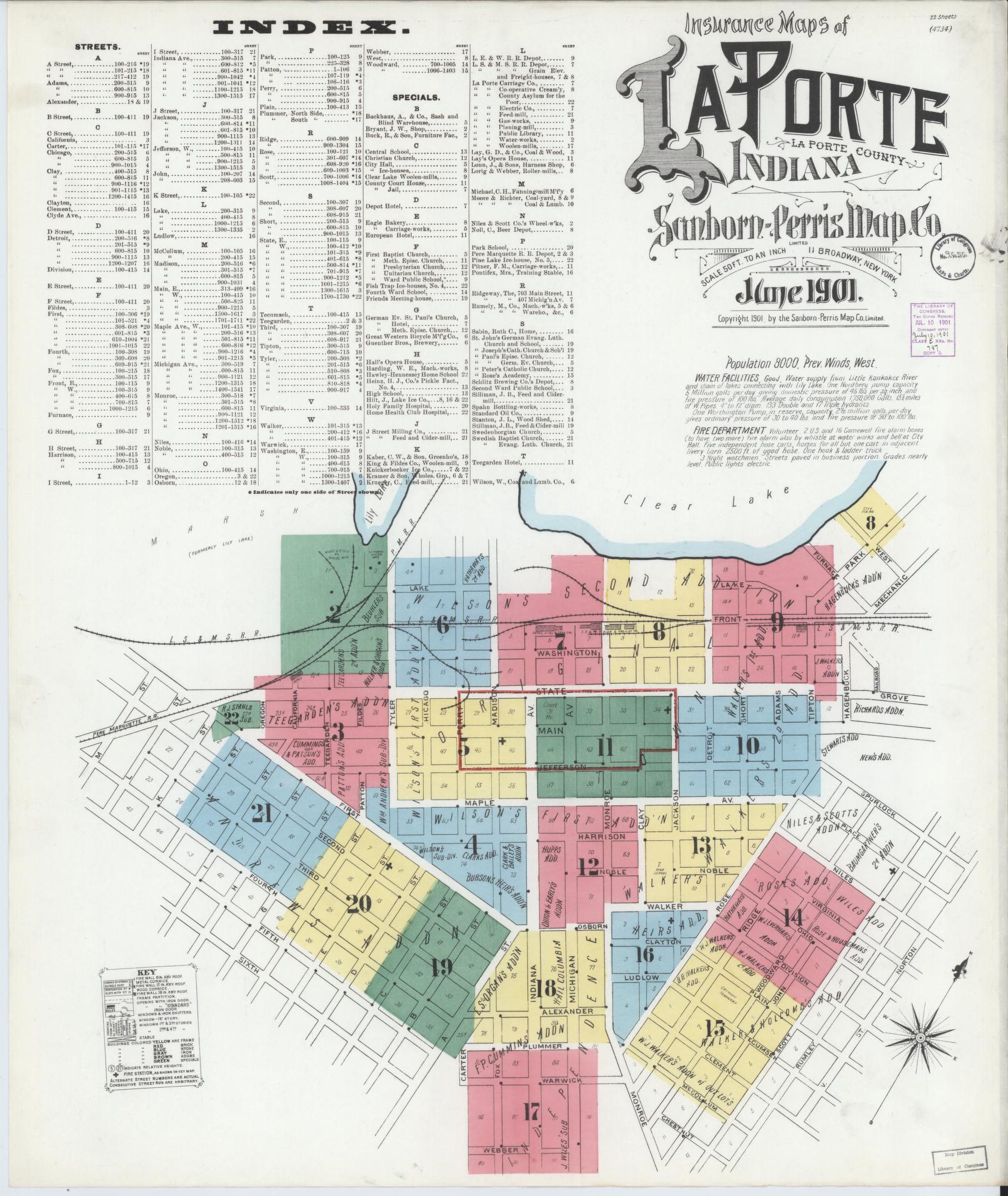 Sanborn Fire Insurance Map from La Porte, La Porte County, Indiana (1901), Sheet #0001 - Complete Map Set gallery image, historic Sanborn map, vintage wall art, Indiana Indiana