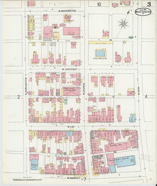 Sanborn Fire Insurance Map from West Chester, Chester County, Pennsylvania (1896), Sheet #0003 - Historic Sanborn Fire Insurance Map Print, vintage old map wall art, antique decor, genealogy gift, Pennsylvania Pennsylvania map