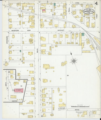 Sanborn Fire Insurance Map from Woodsfield, Monroe County, Ohio (1905), Sheet #0004 - Historic Sanborn Fire Insurance Map Print, vintage old map wall art, antique decor, genealogy gift, Ohio Ohio map
