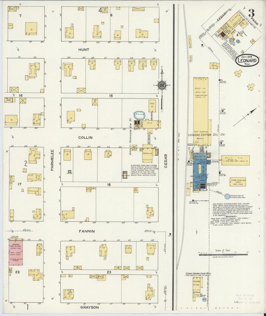 Sanborn Fire Insurance Map from Leonard, Fannin County, Texas (1919), Sheet #0003 - Historic Sanborn Fire Insurance Map Print, vintage old map wall art, antique decor, genealogy gift, Texas Texas map