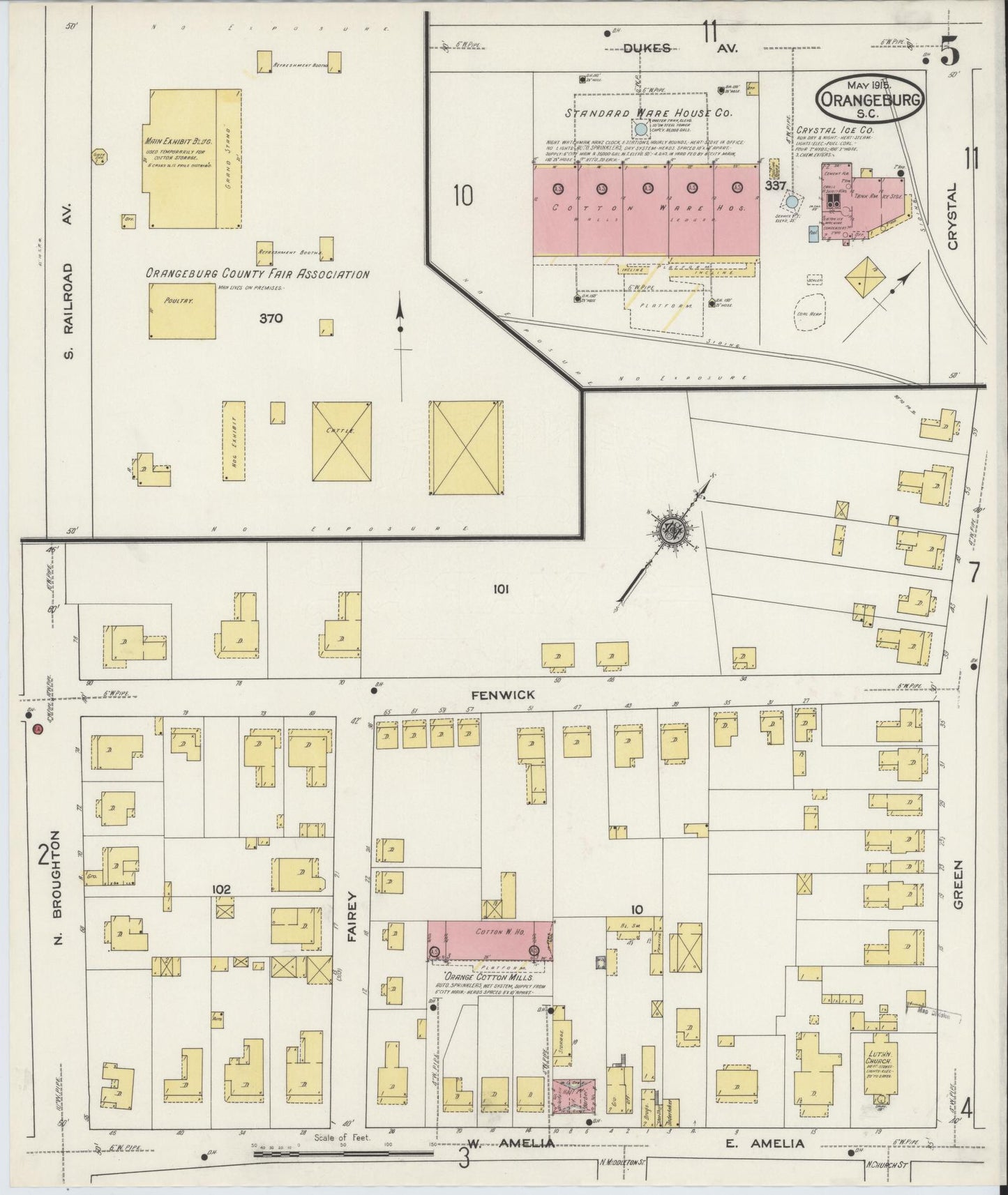 Sanborn Fire Insurance Map from Orangeburg, Orangeburg County, South Carolina (1915), Sheet #0005 - Historic Sanborn Fire Insurance Map Print, vintage old map wall art, antique decor, genealogy gift, South Carolina South Carolina map
