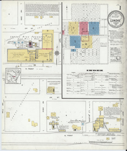Sanborn Fire Insurance Map from Lonoke, Lonoke County, Arkansas (1919), Sheet #0001 - Complete Map Set gallery image, historic Sanborn map, vintage wall art, Arkansas Arkansas