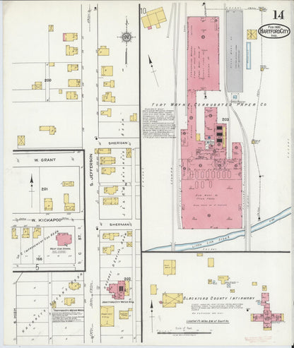 Sanborn Fire Insurance Map from Hartford City, Blackford County, Indiana (1920), Sheet #0014 - Historic Sanborn Fire Insurance Map Print, vintage old map wall art, antique decor, genealogy gift, Indiana Indiana map