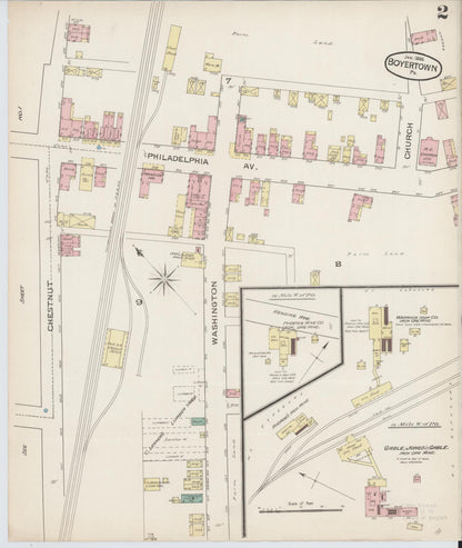 Sanborn Fire Insurance Map from Boyertown, Berks County, Pennsylvania (1886), Sheet #0002 - Complete Map Set gallery image, historic Sanborn map, vintage wall art, Pennsylvania Pennsylvania