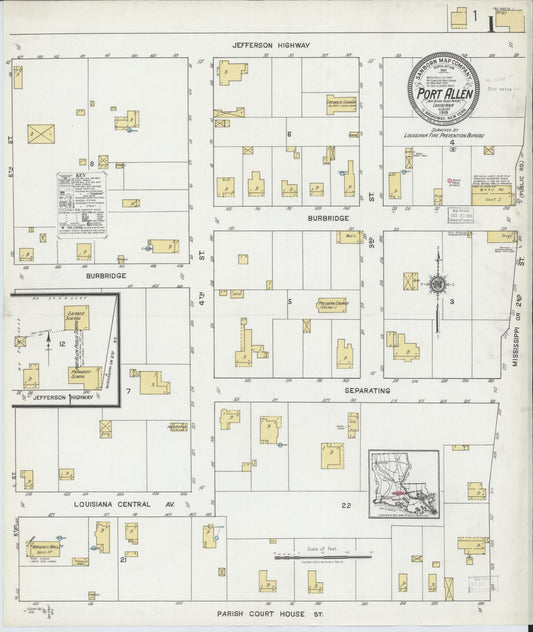 Sanborn Fire Insurance Map from Port Allen, West Baton Rouge Parish, Louisiana. (1919) – Historic Sanborn Fire Insurance Map Print