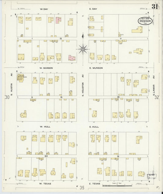 Sanborn Fire Insurance Map from Denison, Grayson County, Texas (1908), Sheet #0031 - Historic Sanborn Fire Insurance Map Print, vintage old map wall art, antique decor, genealogy gift, Texas Texas map