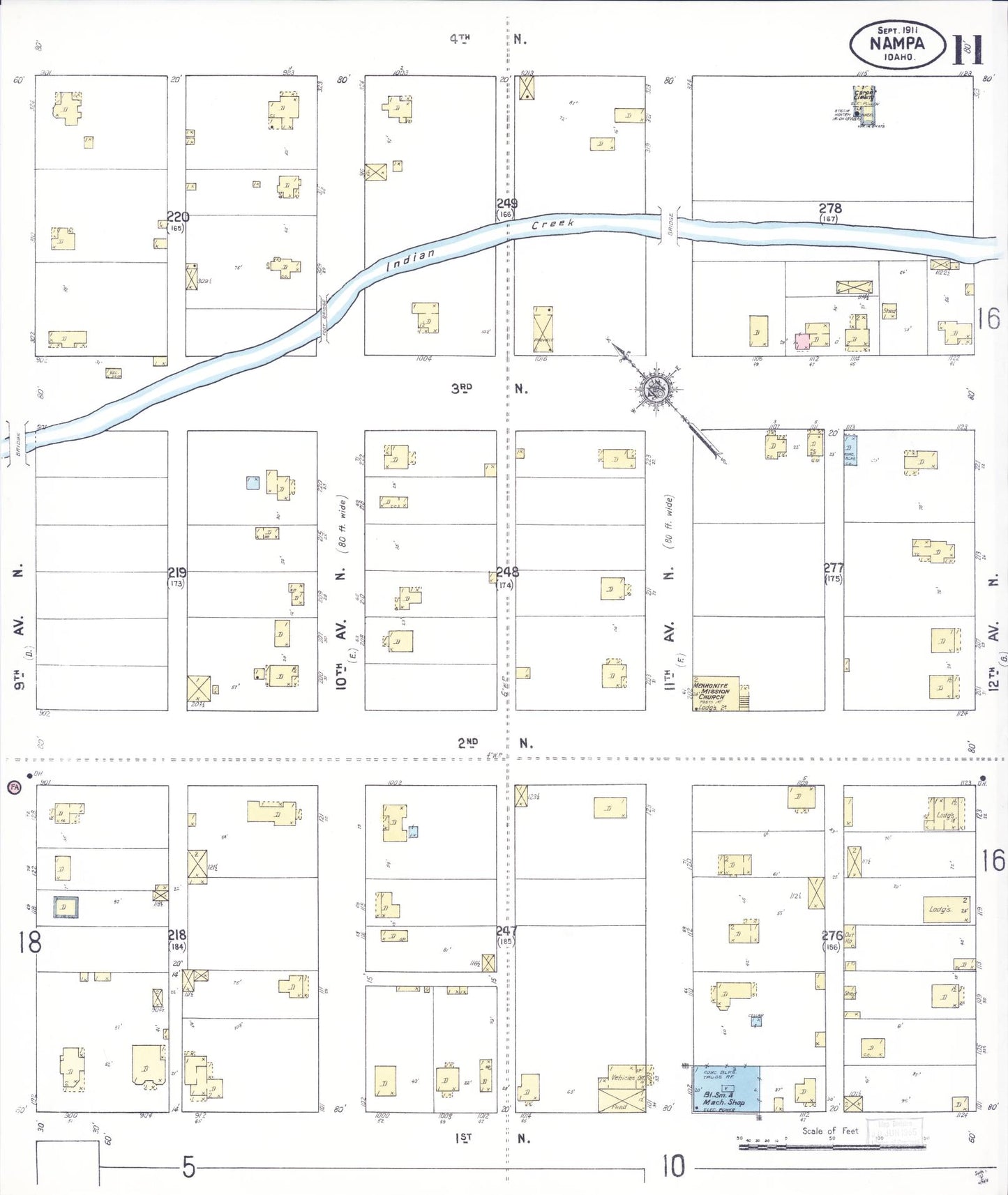 Sanborn Fire Insurance Map from Nampa, Canyon County, Idaho (1911), Sheet #0011 - Complete Map Set gallery image, historic Sanborn map, vintage wall art, Idaho Idaho
