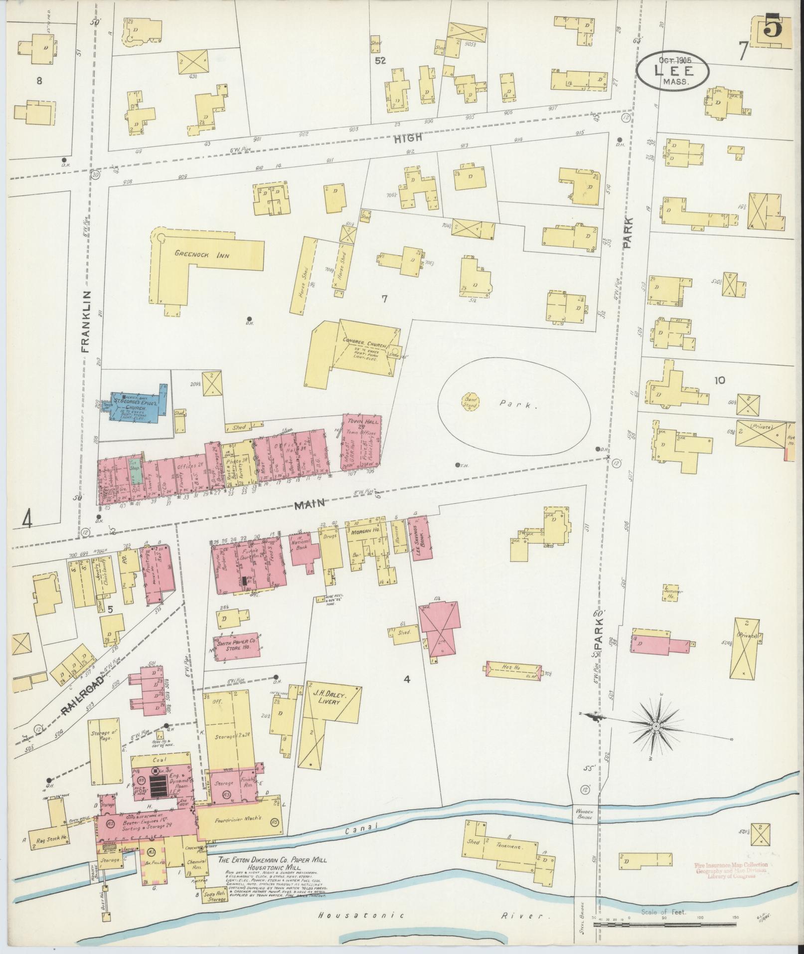 Sanborn Fire Insurance Map from Lee, Berkshire County, Massachusetts (1905), Sheet #0005 - Complete Map Set gallery image, historic Sanborn map, vintage wall art, Massachusetts Massachusetts