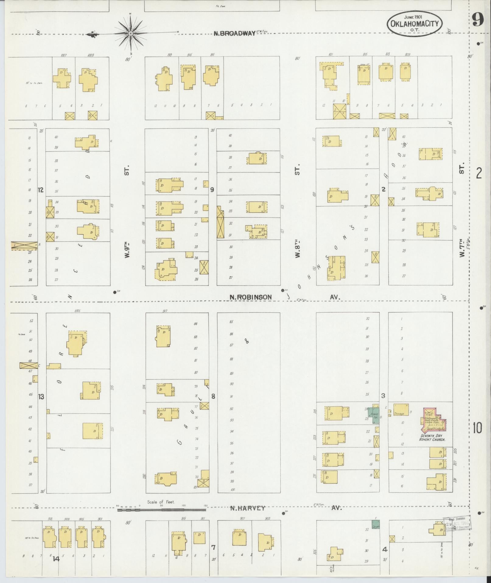 Sanborn Fire Insurance Map from Oklahoma City, Oklahoma County, Oklahoma (1901), Sheet #0009 - Complete Map Set gallery image, historic Sanborn map, vintage wall art, Oklahoma City Oklahoma
