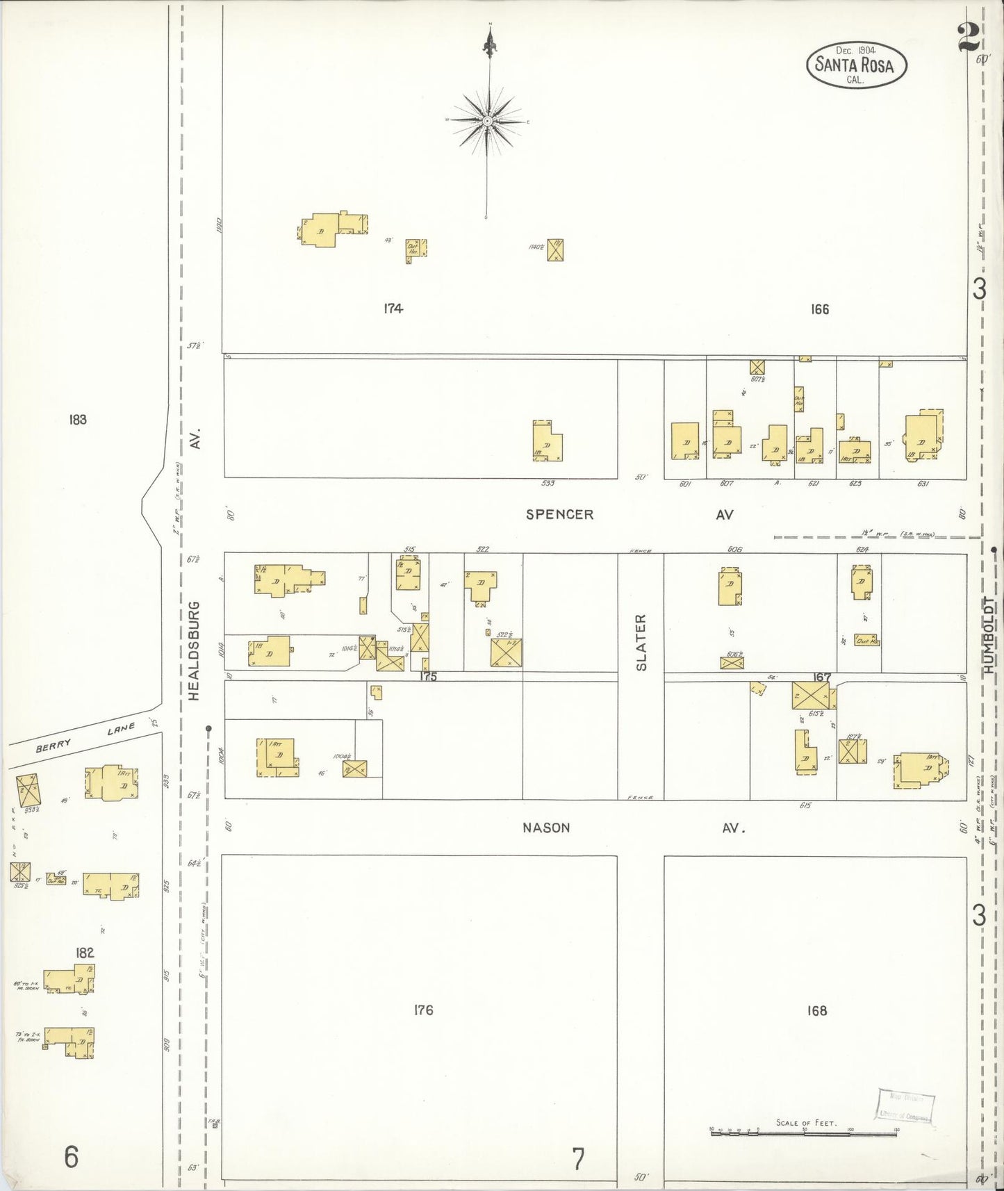 Sanborn Fire Insurance Map from Santa Rosa, Sonoma County, California (1904), Sheet #0002 - Complete Map Set gallery image, historic Sanborn map, vintage wall art, California California
