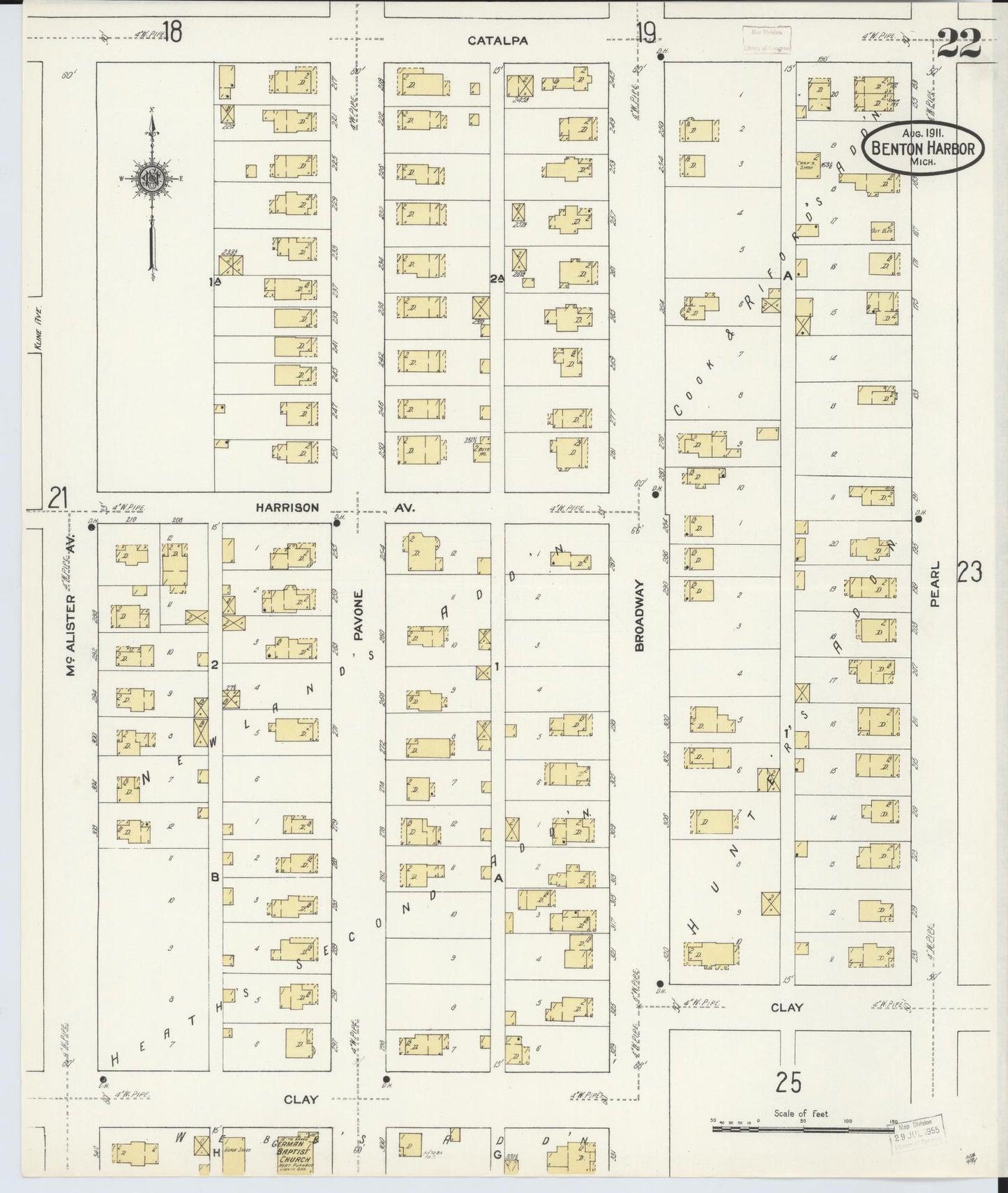 Sanborn Fire Insurance Map from Benton Harbor, Berrien County, Michigan (1911), Sheet #0022 - Complete Map Set gallery image, historic Sanborn map, vintage wall art, Michigan Michigan