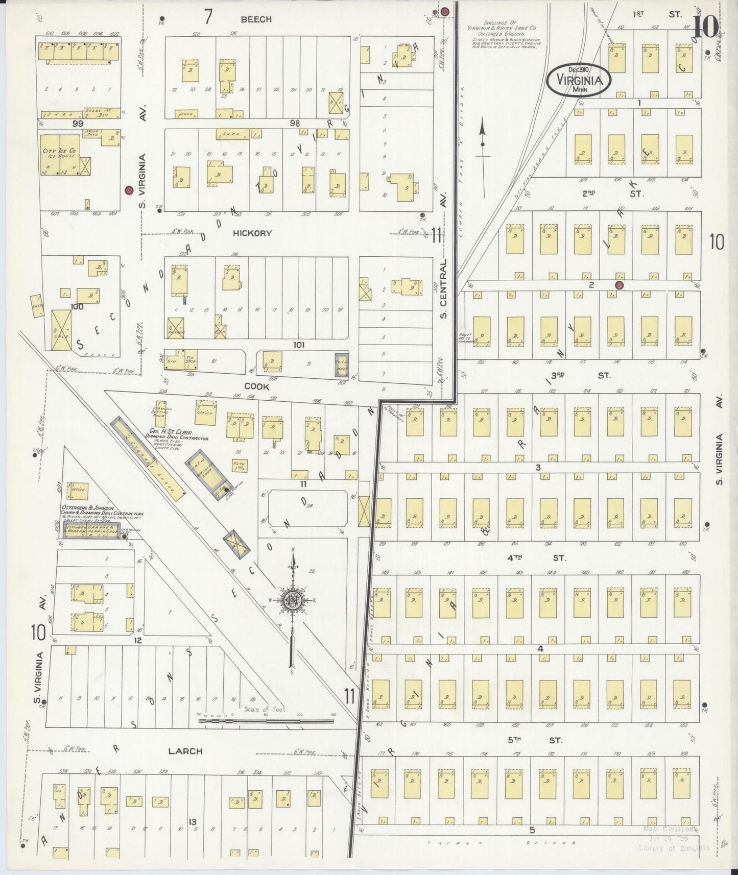 Sanborn Fire Insurance Map from Virginia, Saint Louis County, Minnesota (1910), Sheet #0010 - Complete Map Set gallery image, historic Sanborn map, vintage wall art, Minnesota Minnesota