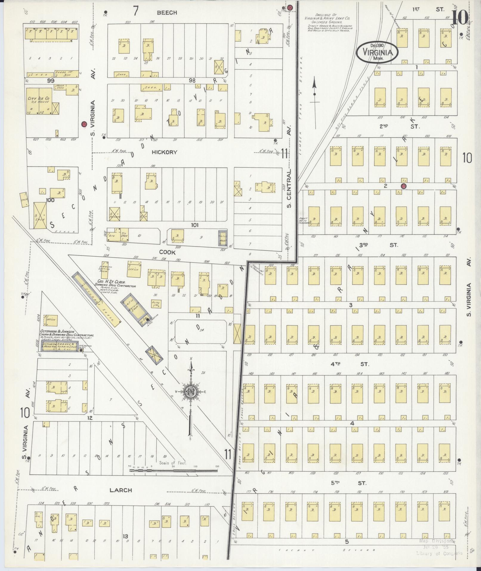 Sanborn Fire Insurance Map from Virginia, Saint Louis County, Minnesota (1910), Sheet #0010 - Complete Map Set gallery image, historic Sanborn map, vintage wall art, Minnesota Minnesota