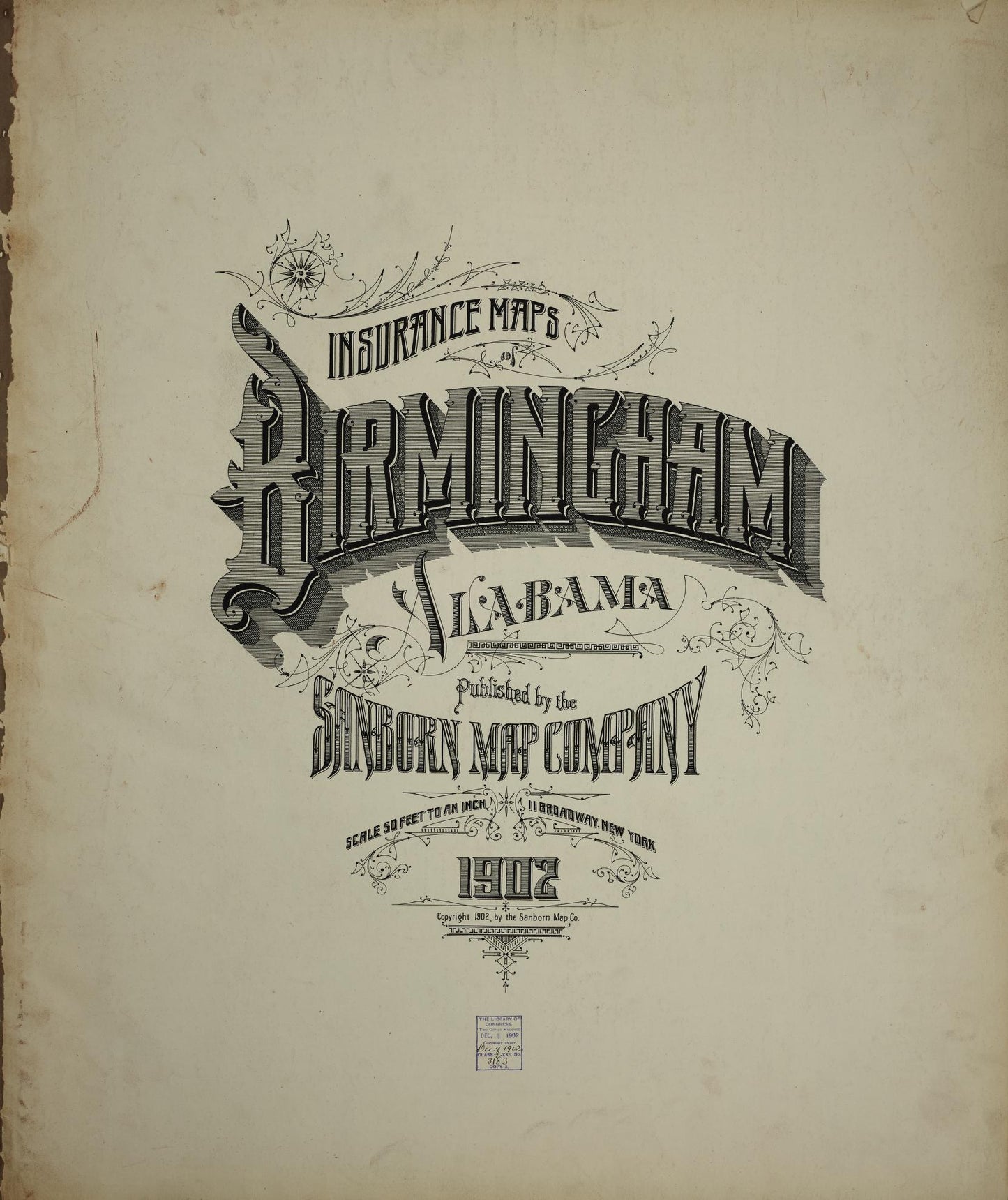Sanborn Fire Insurance Map from Birmingham, Jefferson County, Alabama (1902), Sheet #0001 - Historic Sanborn Fire Insurance Map Print, vintage old map wall art, antique decor, genealogy gift, Alabama Alabama map