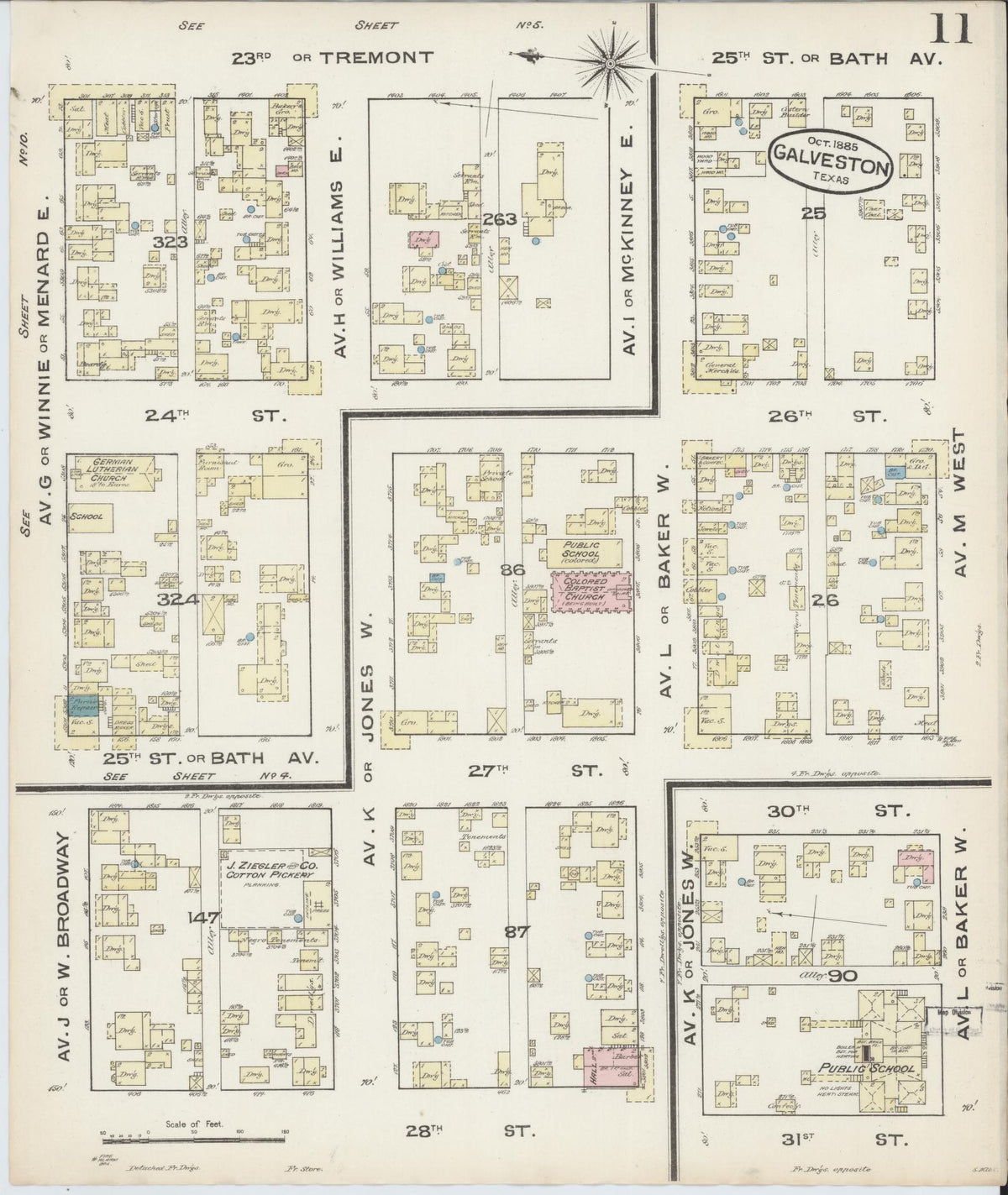 Sanborn Fire Insurance Map from Galveston, Galveston County, Texas (1885), Sheet #0011 - Complete Map Set gallery image, historic Sanborn map, vintage wall art, Texas Texas