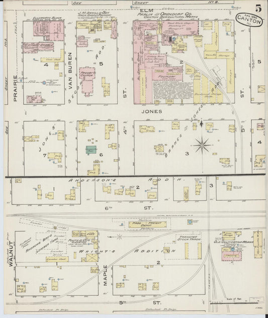 Sanborn Fire Insurance Map from Canton, Fulton County, Illinois (1886), Sheet #0005 - Historic Sanborn Fire Insurance Map Print, vintage old map wall art, antique decor, genealogy gift, Illinois Illinois map