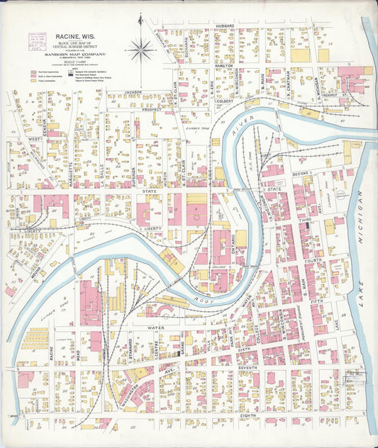 Sanborn Fire Insurance Map from Racine, Racine County, Wisconsin (1906), Sheet #0001 - Historic Sanborn Fire Insurance Map Print, vintage old map wall art, antique decor, genealogy gift, Wisconsin Wisconsin map