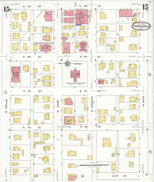 Sanborn Fire Insurance Map from Paragould, Greene County, Arkansas (1923), Sheet #0015 - Historic Sanborn Fire Insurance Map Print, vintage old map wall art, antique decor, genealogy gift, Arkansas Arkansas map