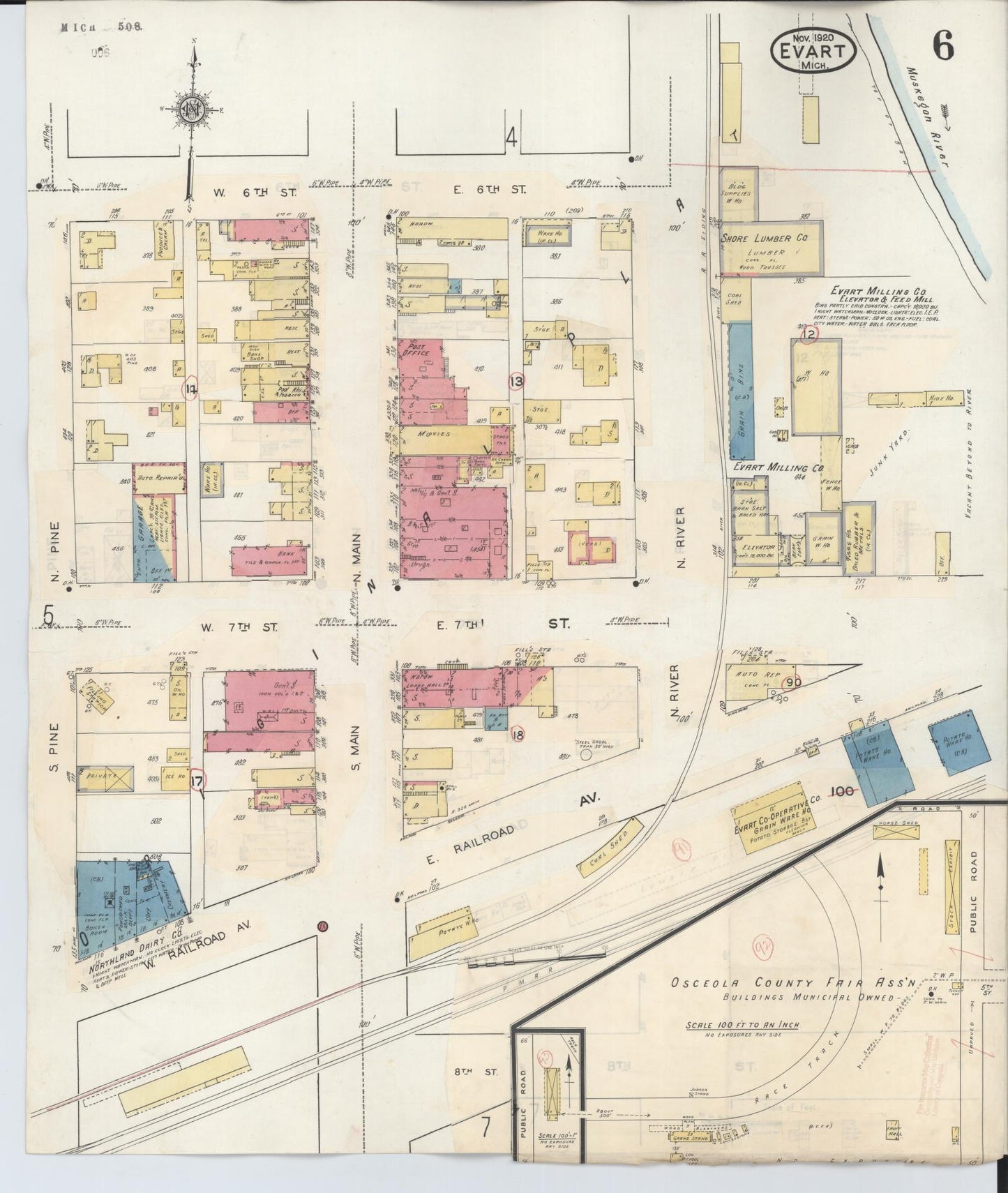 Sanborn Fire Insurance Map from Evart, Osceola County, Michigan (1942), Sheet #0006 - Complete Map Set gallery image, historic Sanborn map, vintage wall art, Michigan Michigan