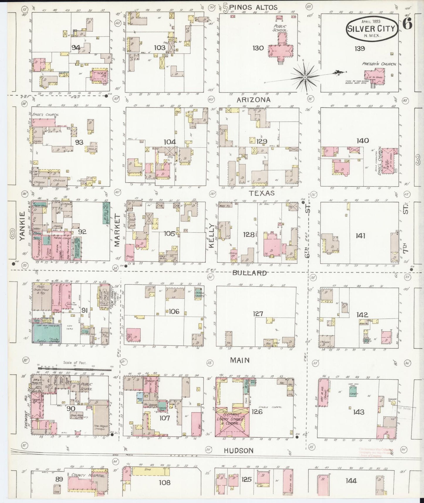 Sanborn Fire Insurance Map from Silver City, Grant County, New Mexico (1893), Sheet #0006 - Complete Map Set gallery image, historic Sanborn map, vintage wall art, New Mexico New Mexico