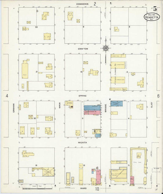 Sanborn Fire Insurance Map from Henrietta, Clay County, Texas (1912), Sheet #0005 - Historic Sanborn Fire Insurance Map Print, vintage old map wall art, antique decor, genealogy gift, Texas Texas map