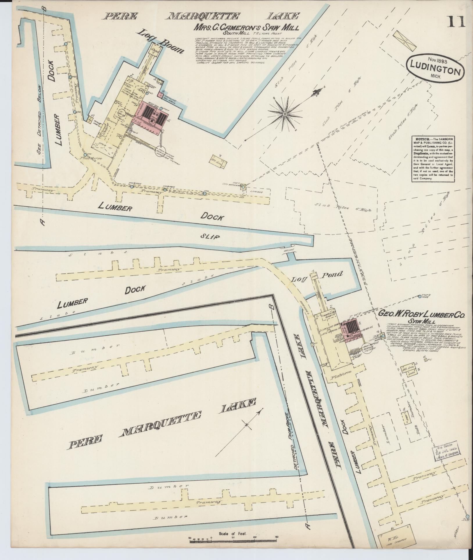 Sanborn Fire Insurance Map from Ludington, Mason County, Michigan (1883), Sheet #0011 - Complete Map Set gallery image, historic Sanborn map, vintage wall art, Michigan Michigan
