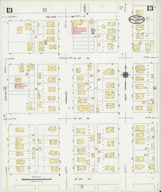 Sanborn Fire Insurance Map from Stillwater, Payne County, Oklahoma (1924), Sheet #0013 - Historic Sanborn Fire Insurance Map Print, vintage old map wall art, antique decor, genealogy gift, Oklahoma Oklahoma map