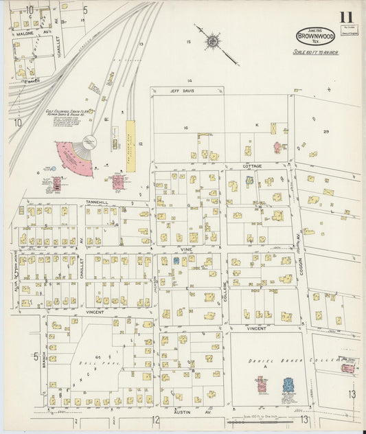 Sanborn Fire Insurance Map from Brownwood, Brown County, Texas (1915), Sheet #0011 - Historic Sanborn Fire Insurance Map Print, vintage old map wall art, antique decor, genealogy gift, Texas Texas map