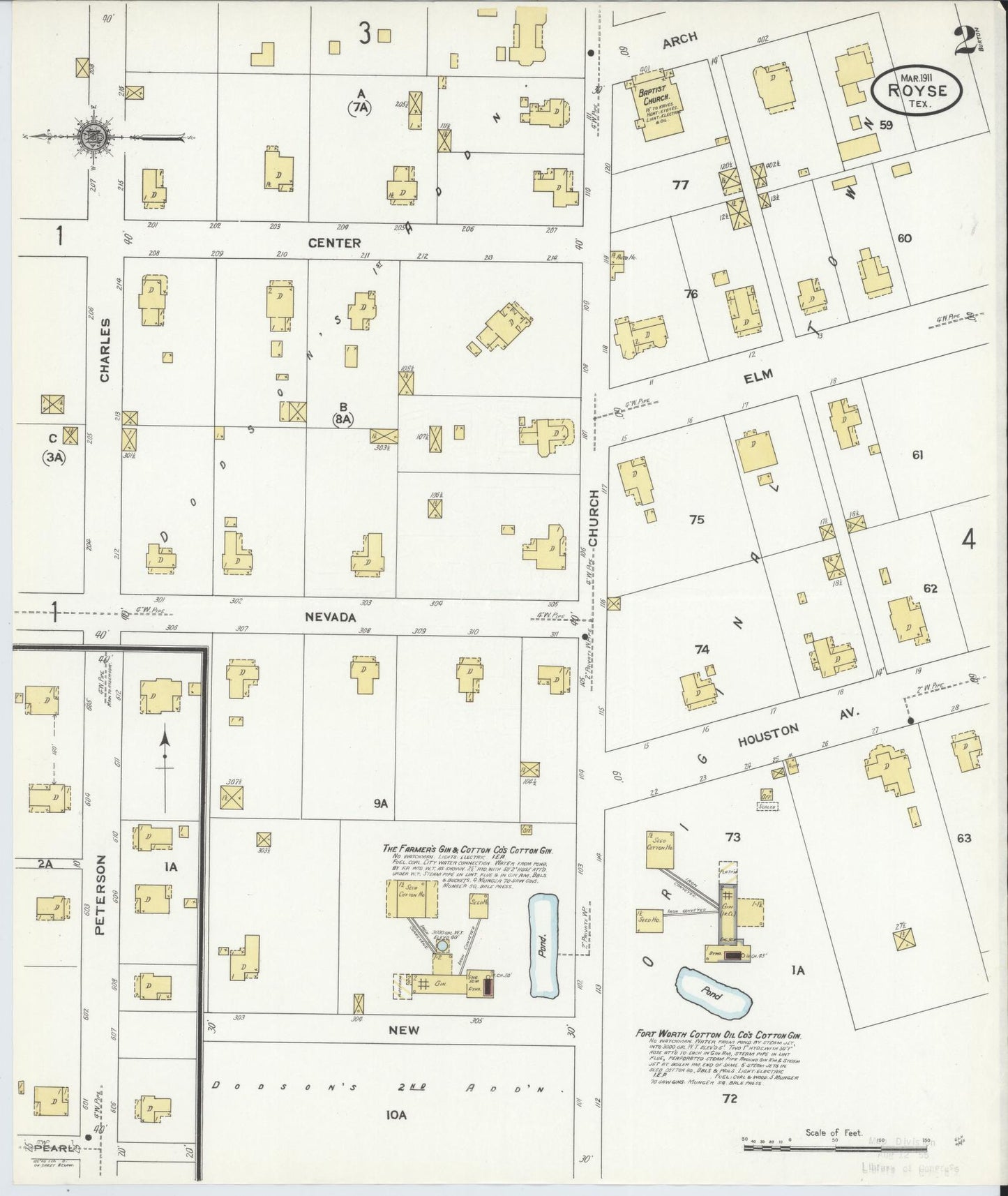 Sanborn Fire Insurance Map from Royse City, Rockwell County, Texas (1911), Sheet #0002 - Complete Map Set gallery image, historic Sanborn map, vintage wall art, Texas Texas