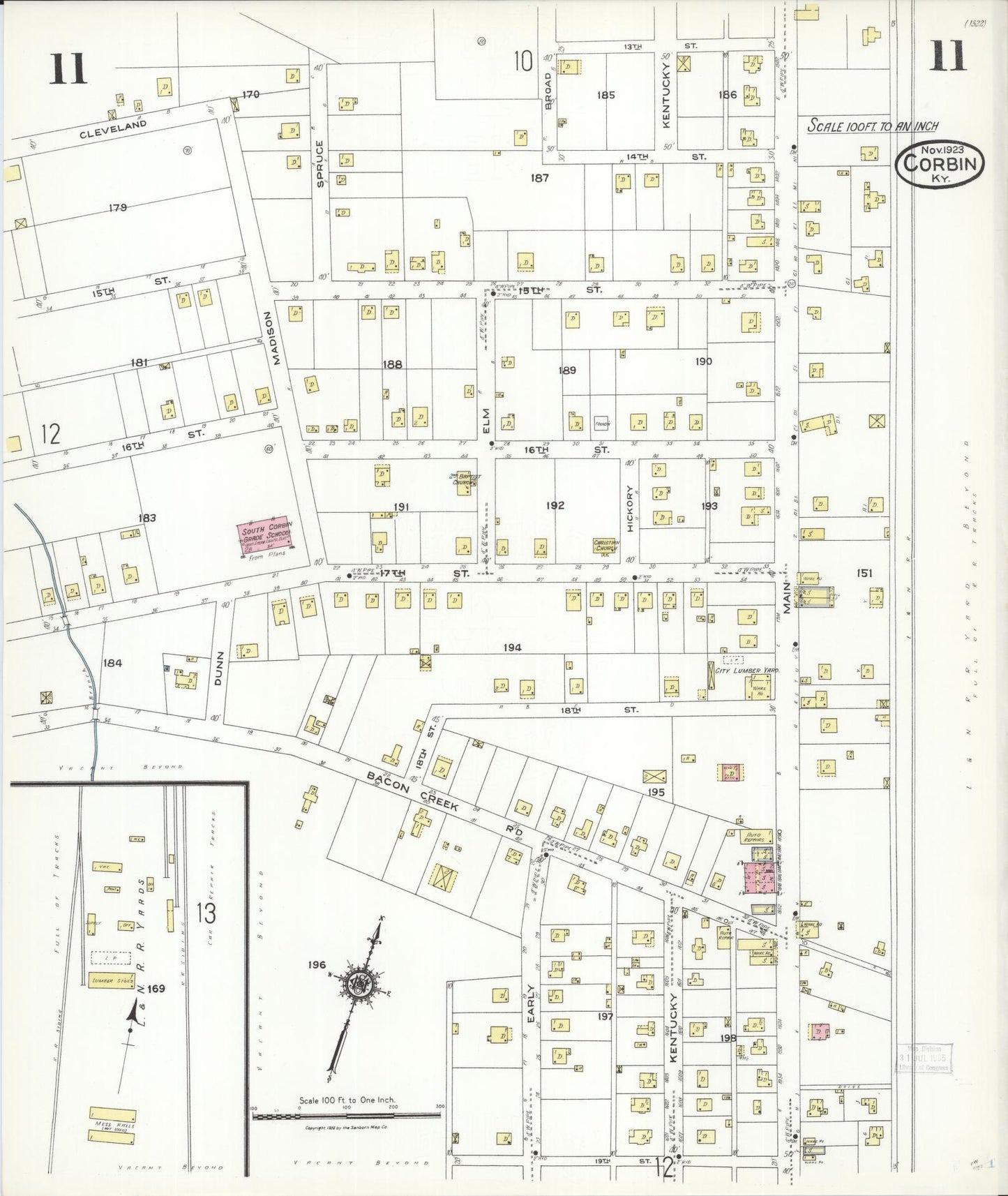 Sanborn Fire Insurance Map from Corbin, Knox and Whitley Counties, Kentucky (1923), Sheet #0011 - Historic Sanborn Fire Insurance Map Print, vintage old map wall art, antique decor, genealogy gift, Kentucky Kentucky map