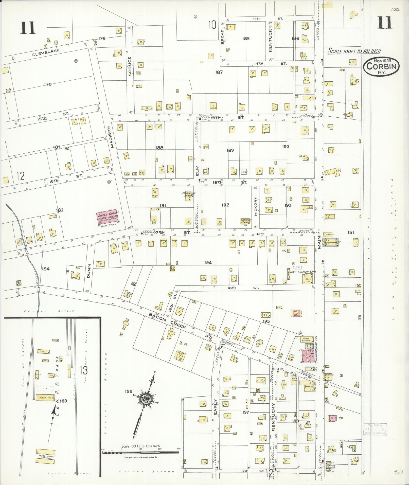 Sanborn Fire Insurance Map from Corbin, Knox and Whitley Counties, Kentucky (1923), Sheet #0011 - Historic Sanborn Fire Insurance Map Print, vintage old map wall art, antique decor, genealogy gift, Kentucky Kentucky map
