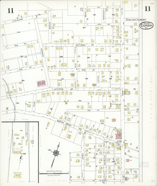 Sanborn Fire Insurance Map from Corbin, Knox and Whitley Counties, Kentucky (1923), Sheet #0011 - Historic Sanborn Fire Insurance Map Print, vintage old map wall art, antique decor, genealogy gift, Kentucky Kentucky map
