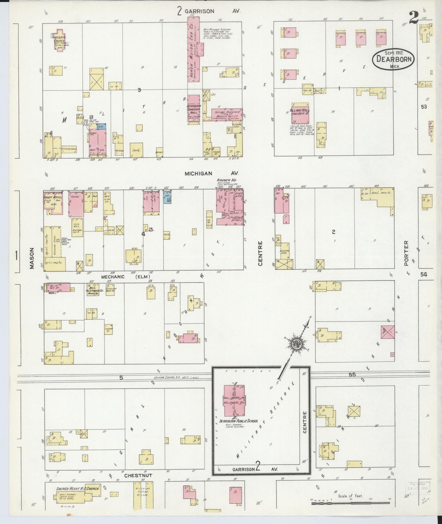 Sanborn Fire Insurance Map from Dearborn, Wayne County, Michigan (1912), Sheet #0002 - Historic Sanborn Fire Insurance Map Print, vintage old map wall art, antique decor, genealogy gift, Michigan Michigan map