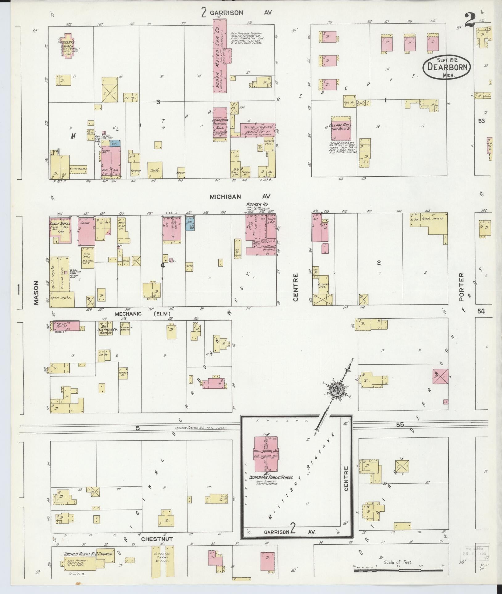 Sanborn Fire Insurance Map from Dearborn, Wayne County, Michigan (1912), Sheet #0002 - Historic Sanborn Fire Insurance Map Print, vintage old map wall art, antique decor, genealogy gift, Michigan Michigan map