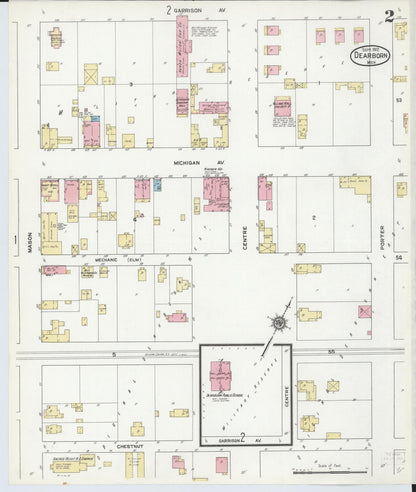 Sanborn Fire Insurance Map from Dearborn, Wayne County, Michigan (1912), Sheet #0002 - Historic Sanborn Fire Insurance Map Print, vintage old map wall art, antique decor, genealogy gift, Michigan Michigan map